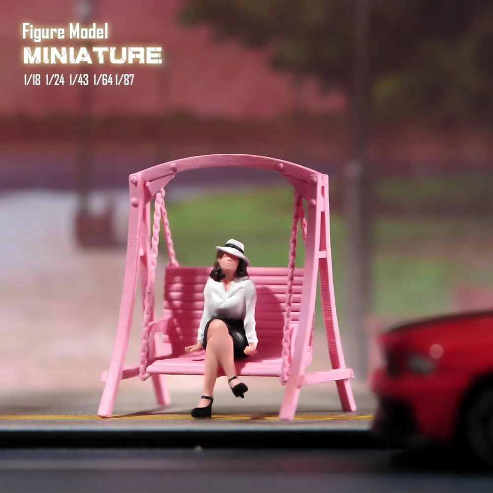 Painted Miniatures 1/18 1/24 1/64 1/43 1/87 Scale Cherry Blossom Swing Scene Diorama Action Figure Unpainted Model for Car Vehicles (Painted, 1/24 Scale)