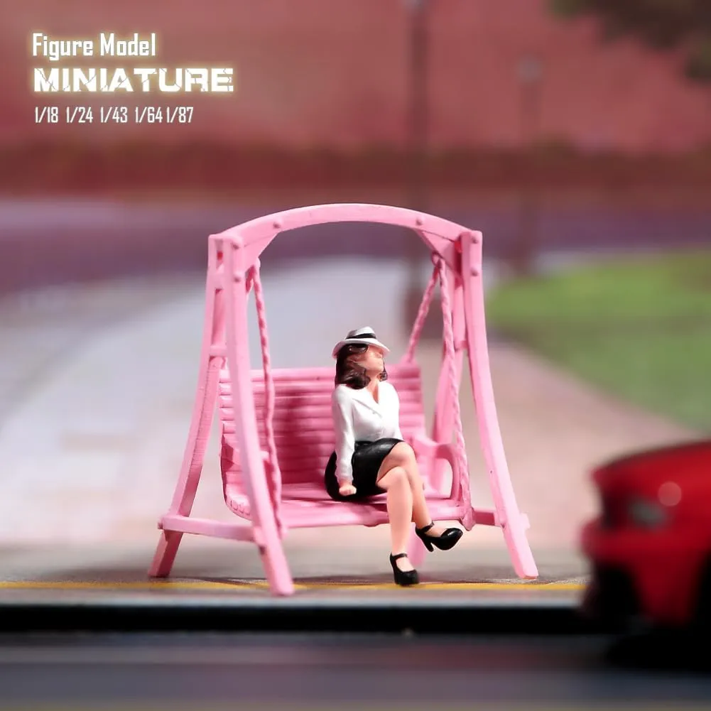 Painted Miniatures 1/18 1/24 1/64 1/43 1/87 Scale Cherry Blossom Swing Scene Diorama Action Figure Unpainted Model for Car Vehicles (Painted, 1/24 Scale)