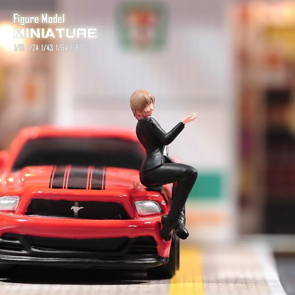 Painted Miniatures 1/18 1/24 1/64 1/43 1/87 Scale Sitting Suit Girl Scene Diorama Action Figure Tiny People Doll Unpainted Model for Car Vehicles (Painted, 1/18 Scale)