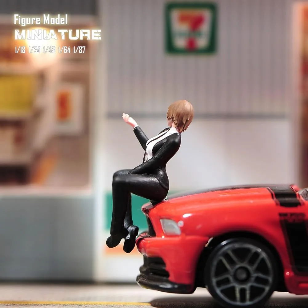 Painted Miniatures 1/18 1/24 1/64 1/43 1/87 Scale Sitting Suit Girl Scene Diorama Action Figure Tiny People Doll Unpainted Model for Car Vehicles (Painted, 1/18 Scale)