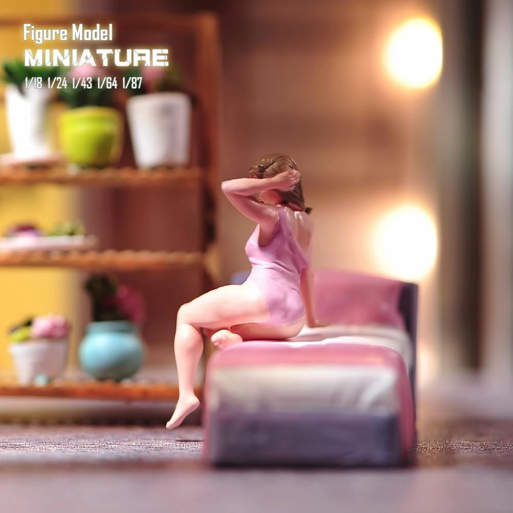 Painted Miniatures 1/18 1/24 1/64 1/43 1/87 Scale Pajama Girl Scene Diorama Action Figure Tiny People Doll Unpainted Model for Car Vehicles (Painted, 1/18 Scale)