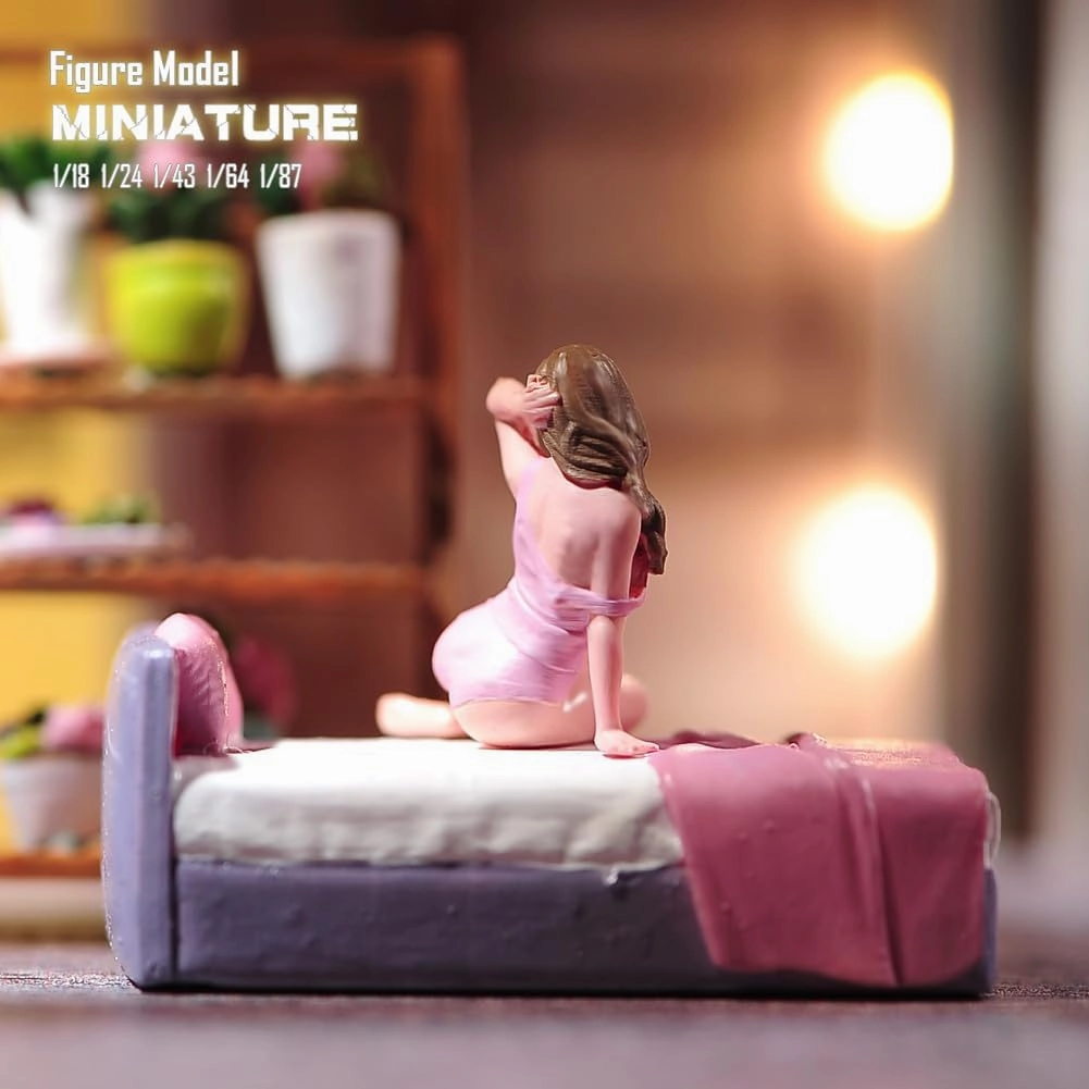 Painted Miniatures 1/18 1/24 1/64 1/43 1/87 Scale Pajama Girl Scene Diorama Action Figure Tiny People Doll Unpainted Model for Car Vehicles (Painted, 1/18 Scale)
