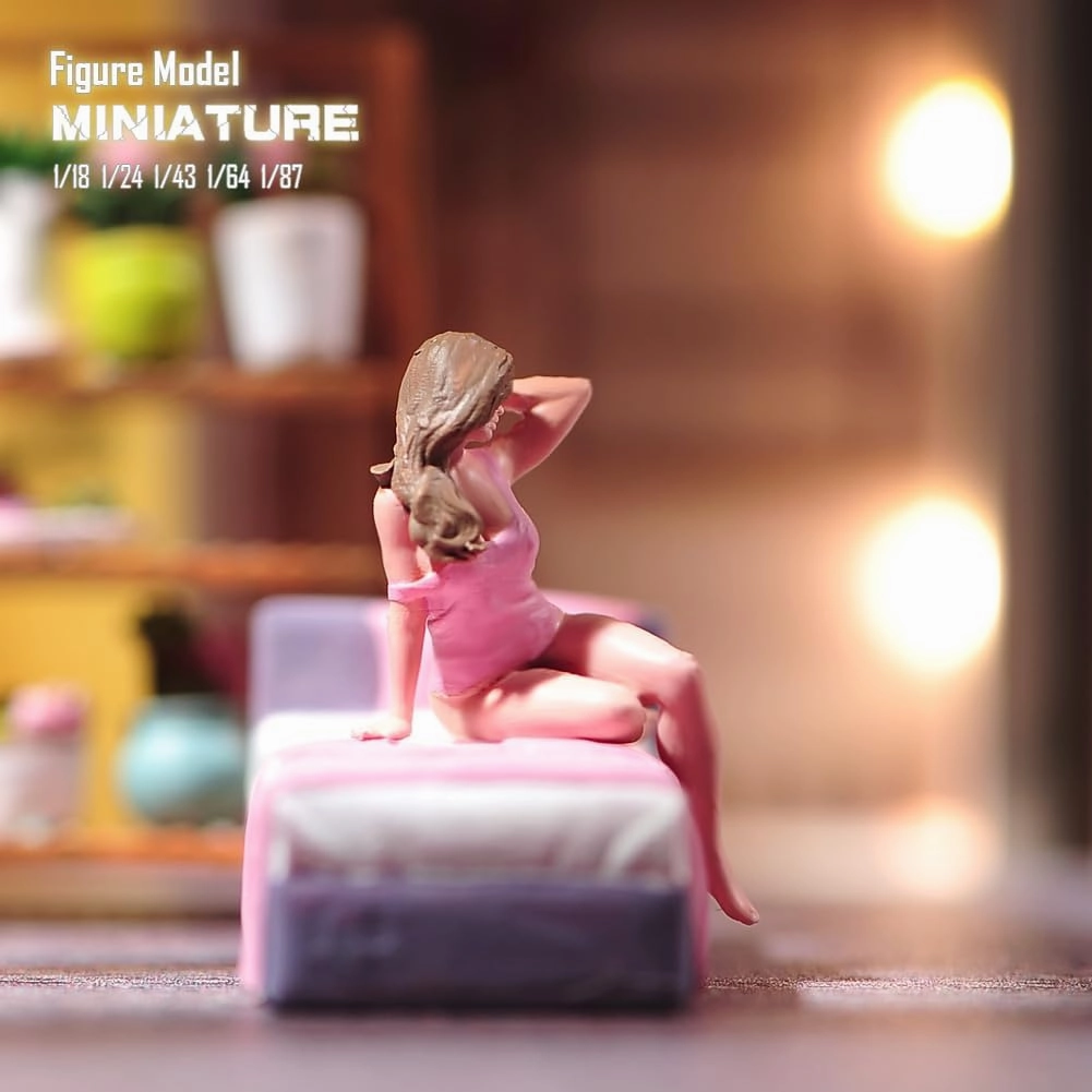 Painted Miniatures 1/18 1/24 1/64 1/43 1/87 Scale Pajama Girl Scene Diorama Action Figure Tiny People Doll Unpainted Model for Car Vehicles (Painted, 1/18 Scale)