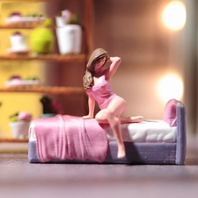 Painted Miniatures 1/18 1/24 1/64 1/43 1/87 Scale Pajama Girl Scene Diorama Action Figure Tiny People Doll Unpainted Model for Car Vehicles (Painted, 1/18 Scale)