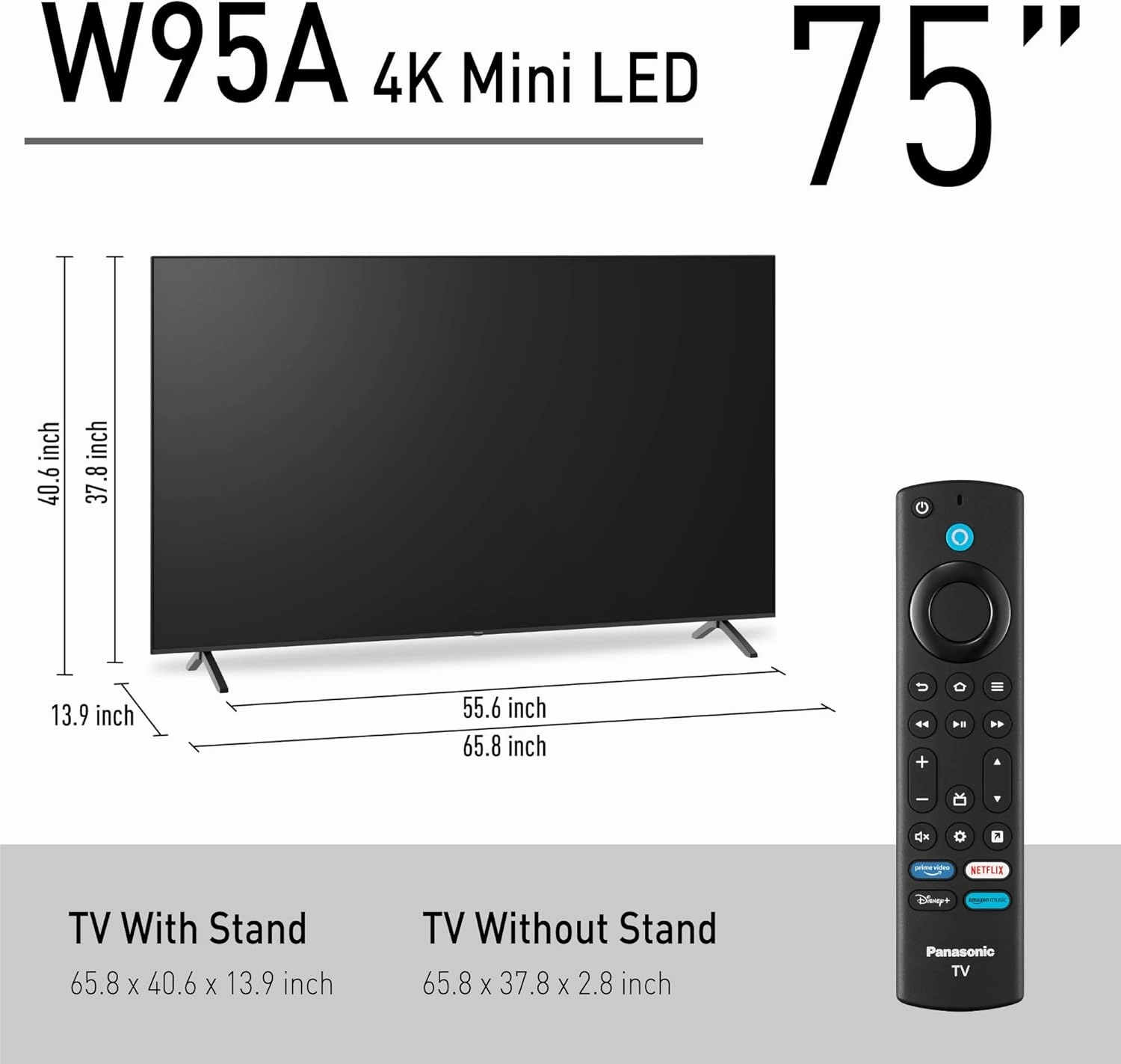 Panasonic W95 Series (2024 Model) 75-inch Mini LED 4K Ultra HD Smart Fire TV, Local Dimming, 144Hz Refresh Rate - 75W95AP