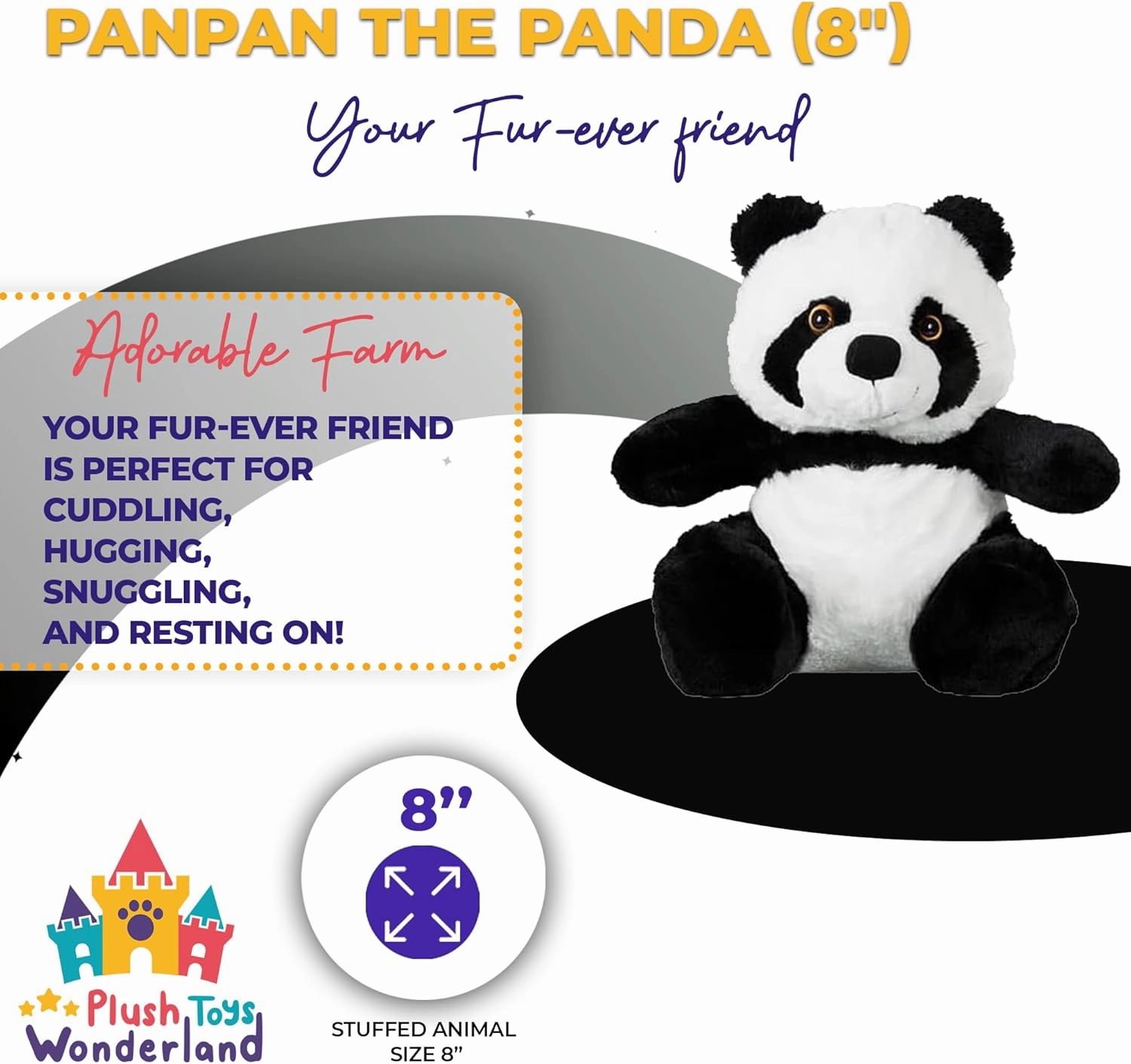 PanPan The 8 inch Panda Bear – Mini Soft Plush Stuffed Animal Toy, Black and White Cuddly Companion for Kids, Toddlers & Panda Lovers, Snuggly Gift for Birthdays or Bedtime