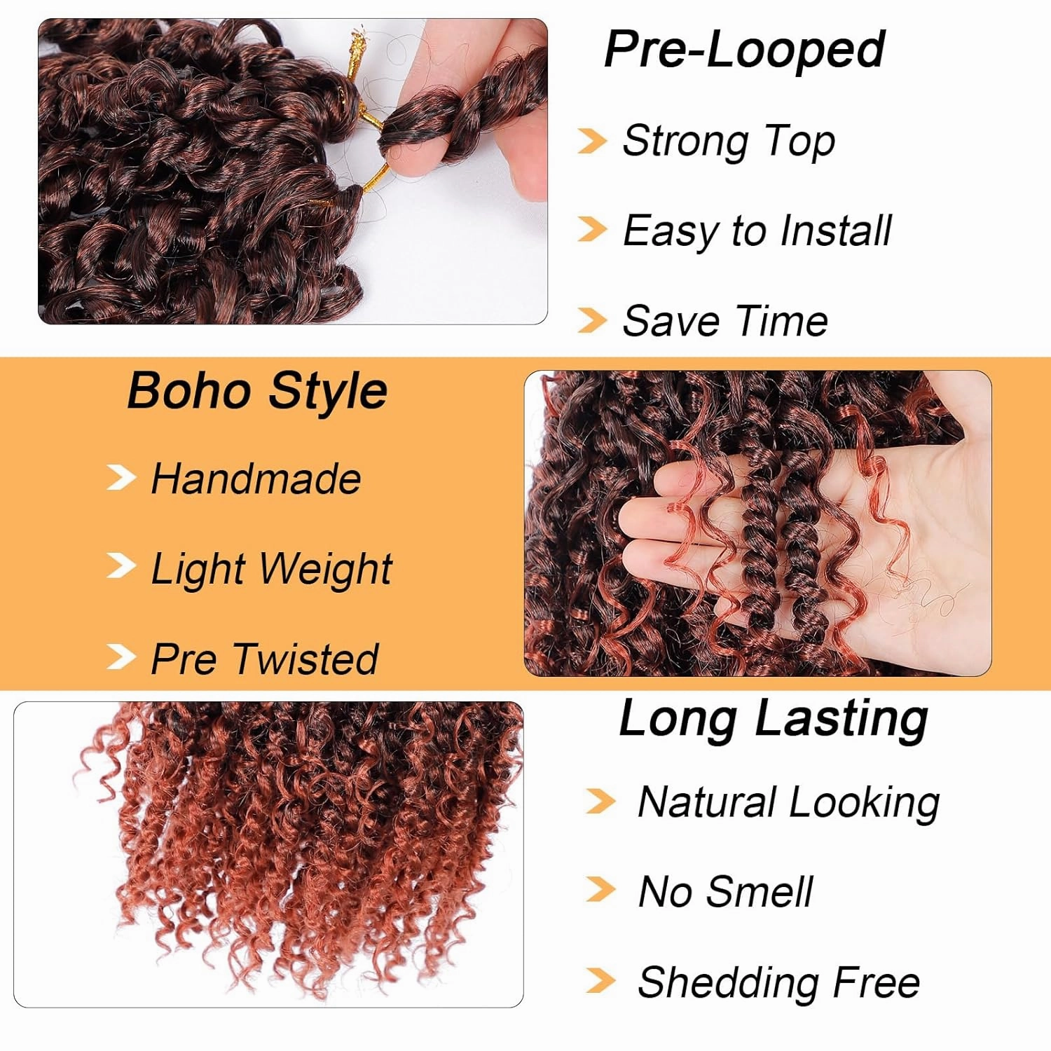Passion Twist Hair 10inch New Boho Style Passion Twist Crochet Hair for Black Women Boho Crochet Braids Pre Looped Goddess Ombre Ginger Passion Twist Hair (8Pack, 350)