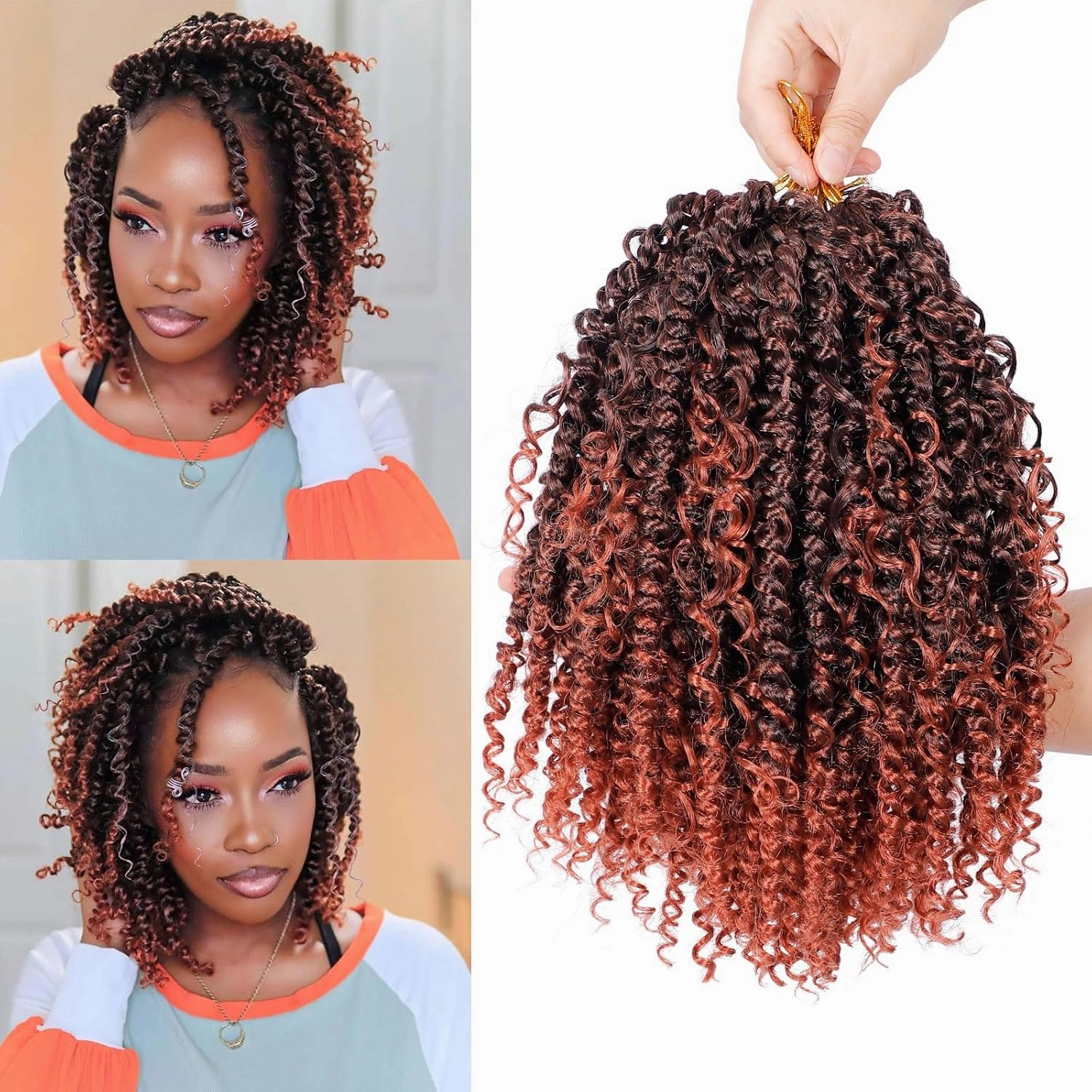 Passion Twist Hair 10inch New Boho Style Passion Twist Crochet Hair for Black Women Boho Crochet Braids Pre Looped Goddess Ombre Ginger Passion Twist Hair (8Pack, 350)