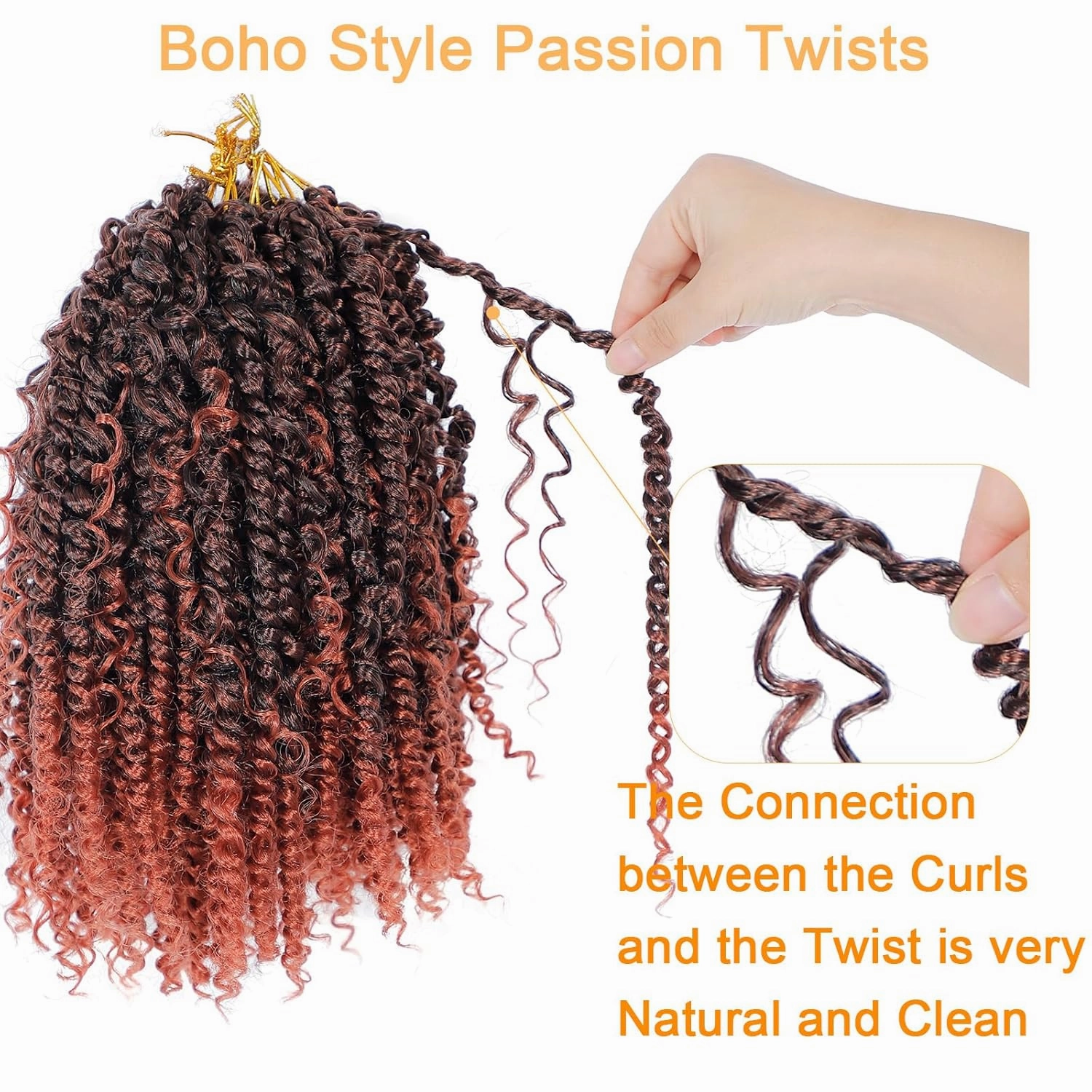 Passion Twist Hair 10inch New Boho Style Passion Twist Crochet Hair for Black Women Boho Crochet Braids Pre Looped Goddess Ombre Ginger Passion Twist Hair (8Pack, 350)