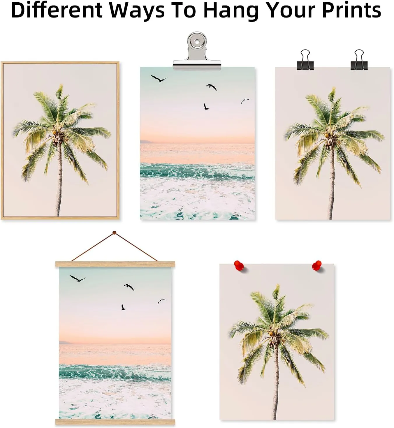 Pastel Beach Wall Art Decor Coastal Ocean Pictures Wall Art Tropical Palm Tree Canvas Prints Pastel Beach Poster Coastal Ocean Artwork Painting for Bathroom Room 12x16 Inch Unframed Set of 2