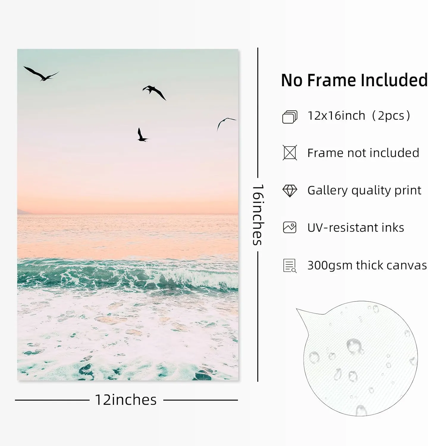 Pastel Beach Wall Art Decor Coastal Ocean Pictures Wall Art Tropical Palm Tree Canvas Prints Pastel Beach Poster Coastal Ocean Artwork Painting for Bathroom Room 12x16 Inch Unframed Set of 2