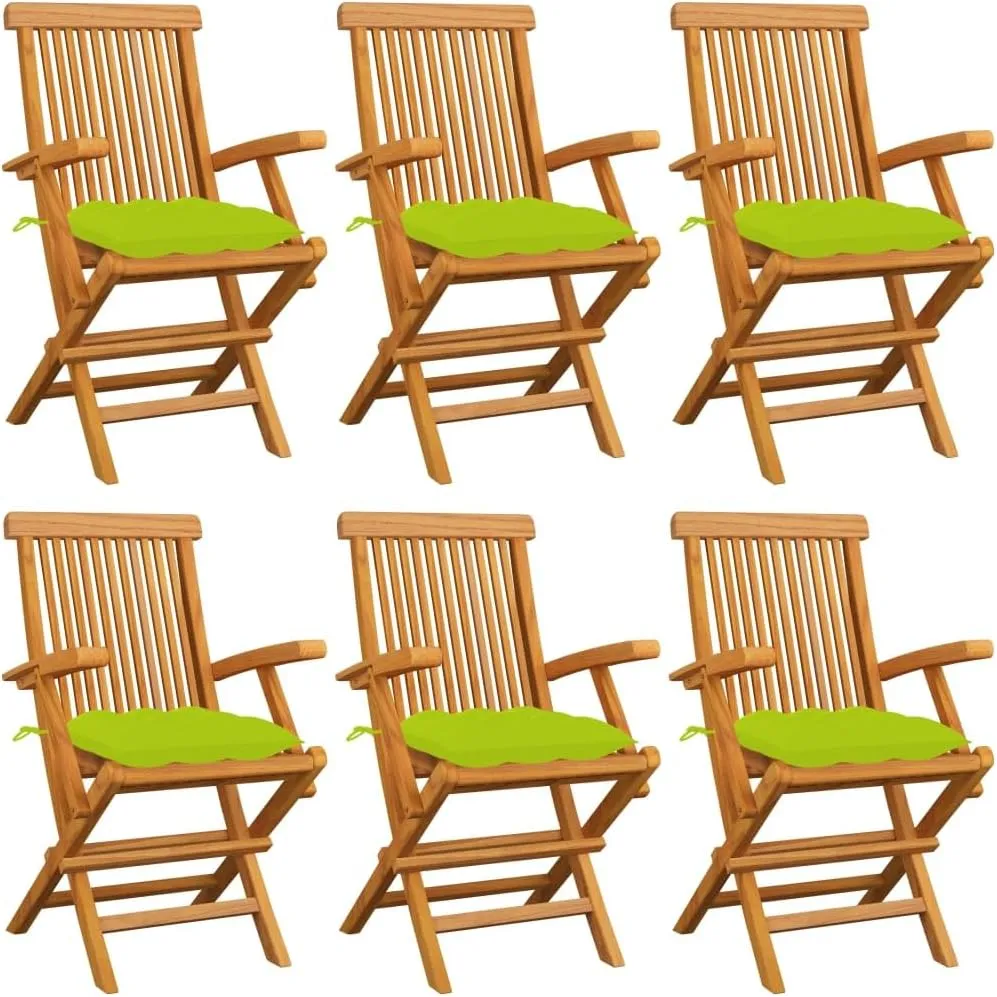 Patio Chair Set of 6 Bright Green Cushions, teak46,6KG