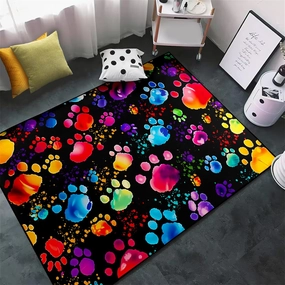 Paw Print Rug - Cute Colorful Dog Cat Paw Print Rugs Cartoon Animal Claw Carpet for Kids Bedroom Cute Animal Paw Themed Decorative Carpet for Playroom Soft Decor for Classroom,4'5''×6'