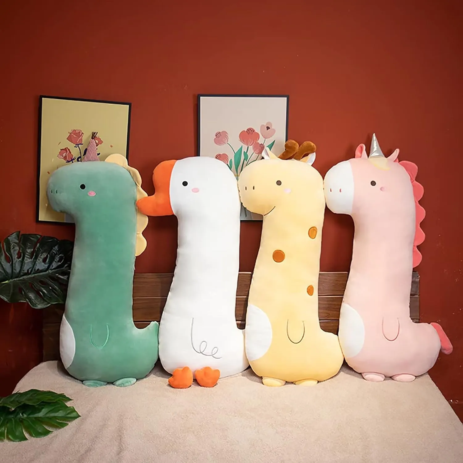 PEACH CAT Green Long Dinosaur Plush Pillow Cute Soft Dinosaur Stuffed Animal for Girls and Boys 35.4"