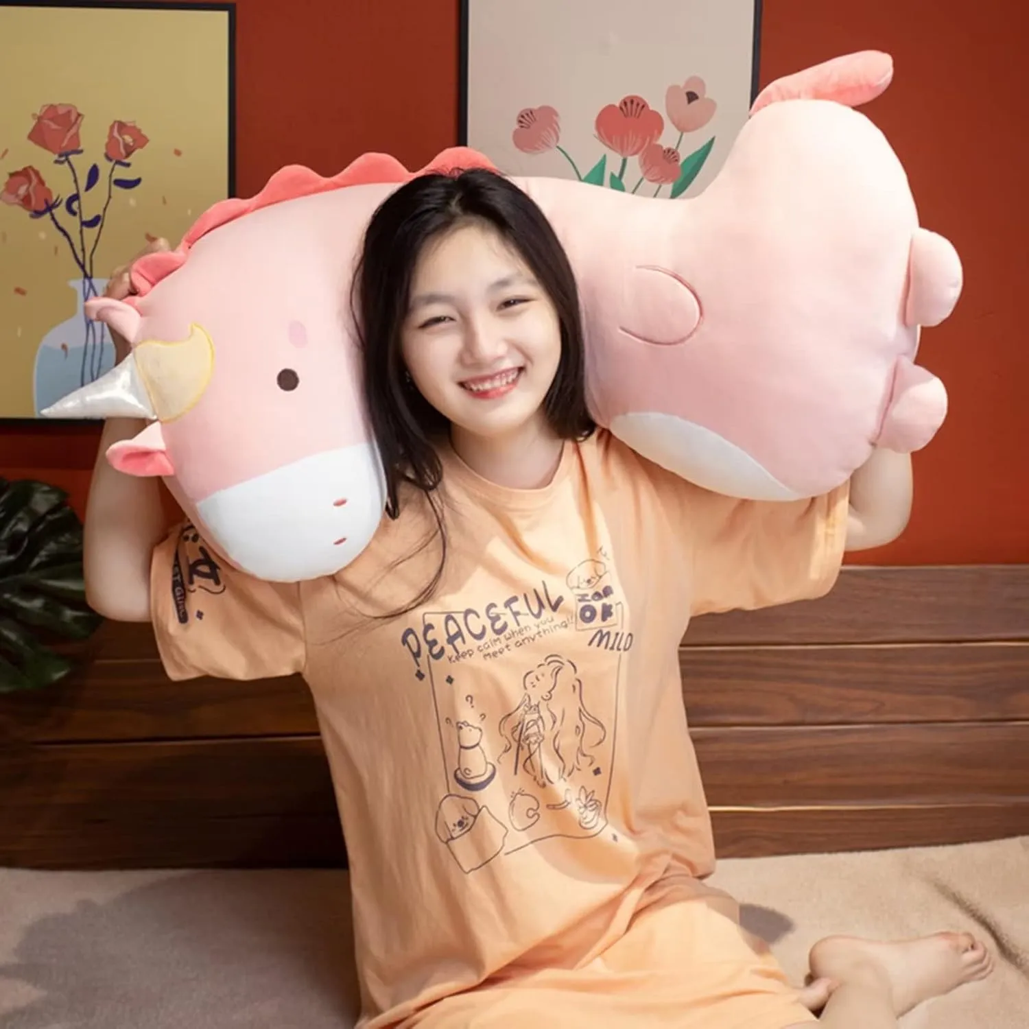PEACH CAT Green Long Dinosaur Plush Pillow Cute Soft Dinosaur Stuffed Animal for Girls and Boys 35.4"