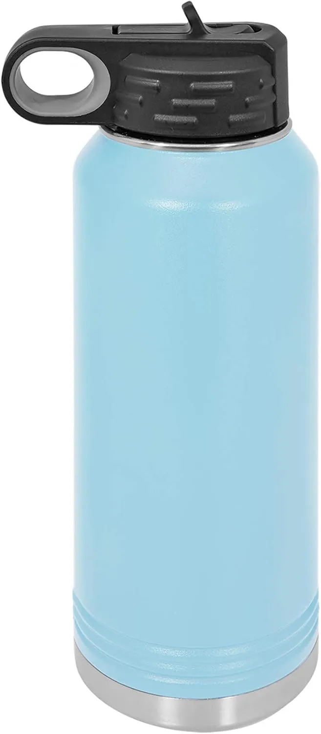 Personalized Water Bottle w/Straw & Lid, 32 oz - Light Blue | Custom Stainless Steel Sport Water Bottle, School Water Bottle w/Name and Text - Double-Wall, Vacuum Insulated Custom Water Bottle