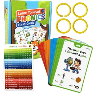 Phonics Flash Cards - Learn to Read in 20 Stages - Digraphs CVC Blends Long Vowel Sounds Phonics Sight Word Games for Kids Ages 3-8 Preschool Kindergarten 1st 2nd 3rd Homeschool Educational