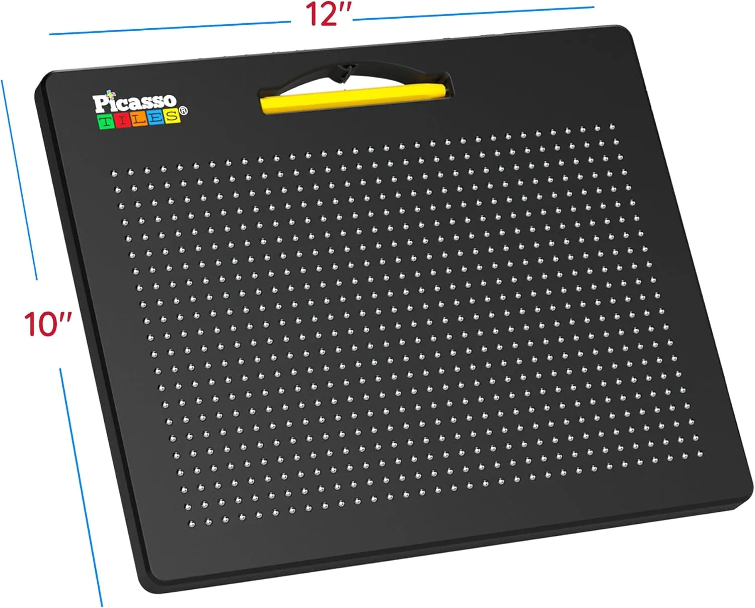 PicassoTiles 2-in-1 Magnetic Drawing Board Toy 12x10 inch Large Magnet Bead Tablet Pad with 2 Facings Alphabet STEM Free Style Educational Erasable & Reusable Learning Writing Playboard in Black PTB04