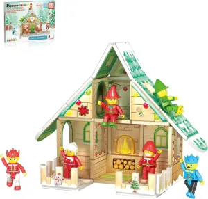 PicassoTiles Magnetic Tiles Christmas Cottage Holiday with 6 Character Action Figures Santa, Mrs Clause, Elves, Nutcracker Theme Construction Set Magnet Building Blocks STEM Learning Gifts Toys PTQ08