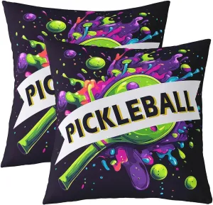 Pickleball 2 Pack Pillow Covers,Sporting Game Racket Hippie Graffiti Soft Square Cushion Case,American Tennis Sports Pickleball Lovers Black Throw Pillow Coverss Double Sides,20"x 20"