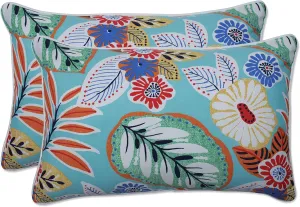 Pillow Perfect Bright Floral Indoor/Outdoor Accent Throw Pillow Plush Fill, Weather, and Fade Resistant, Lumbar - 11.5" x 18.5", Blue/Orange Marlow 2 Count