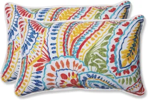 Pillow Perfect Paisley Indoor/Outdoor Accent Throw Pillow, Plush Fill, Weather, and Fade Resistant, Lumbar - 11.5" x 18.5" , Blue/Multi Ummi, 2 Count