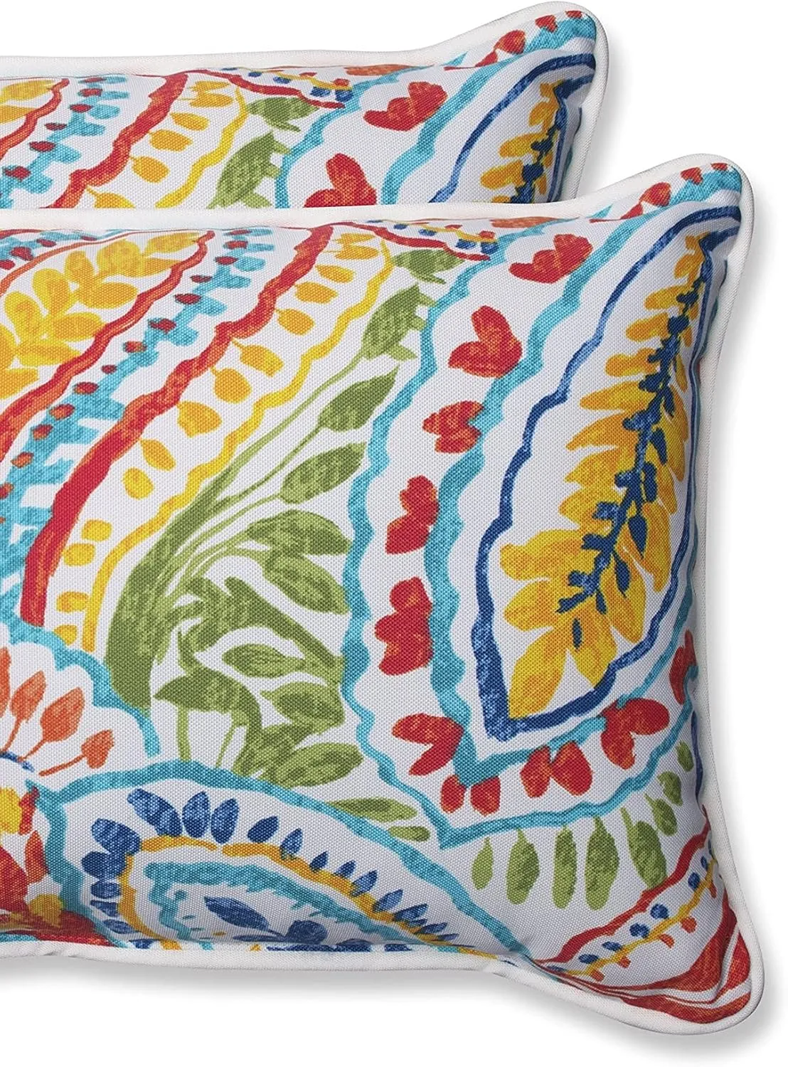 Pillow Perfect Paisley Indoor/Outdoor Accent Throw Pillow, Plush Fill, Weather, and Fade Resistant, Lumbar - 11.5" x 18.5" , Blue/Multi Ummi, 2 Count