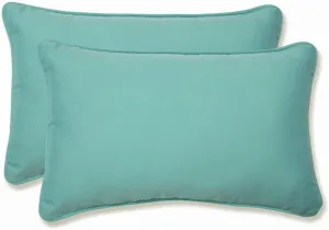 Pillow Perfect Pompeii Solid Indoor/Outdoor Lumbar Pillow Plush Fill, Weather and Fade Resistant, Lumbar - 11.5" x 18.5",, Blue, 2 Count