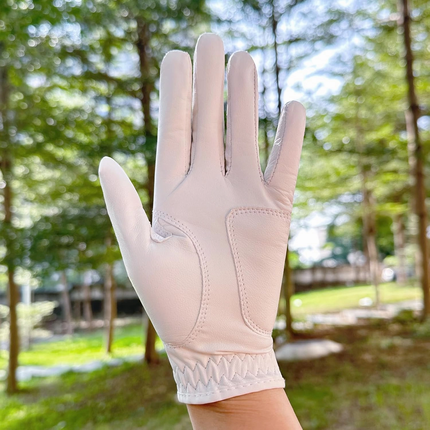 PINKTEE Women's Golf Glove Left Hand Ladies Pink Cabretta Leather Golf Gloves with Removable Magnetic Ball Marker Full Finger