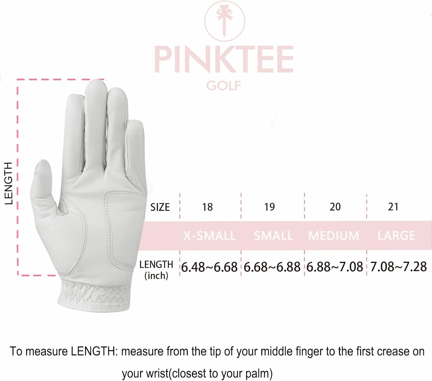 PINKTEE Women's Golf Glove Left Hand Ladies Pink Cabretta Leather Golf Gloves with Removable Magnetic Ball Marker Full Finger