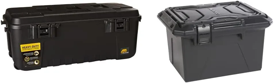 Plano Sportsman Trunk with Wheels, Black, 108-Quart, Lockable Storage Box, Rolling Sportsman Trunk & Ammo Crate, Black, Lockable Plastic Ammunition Storage Box, Water-Resistant Protection