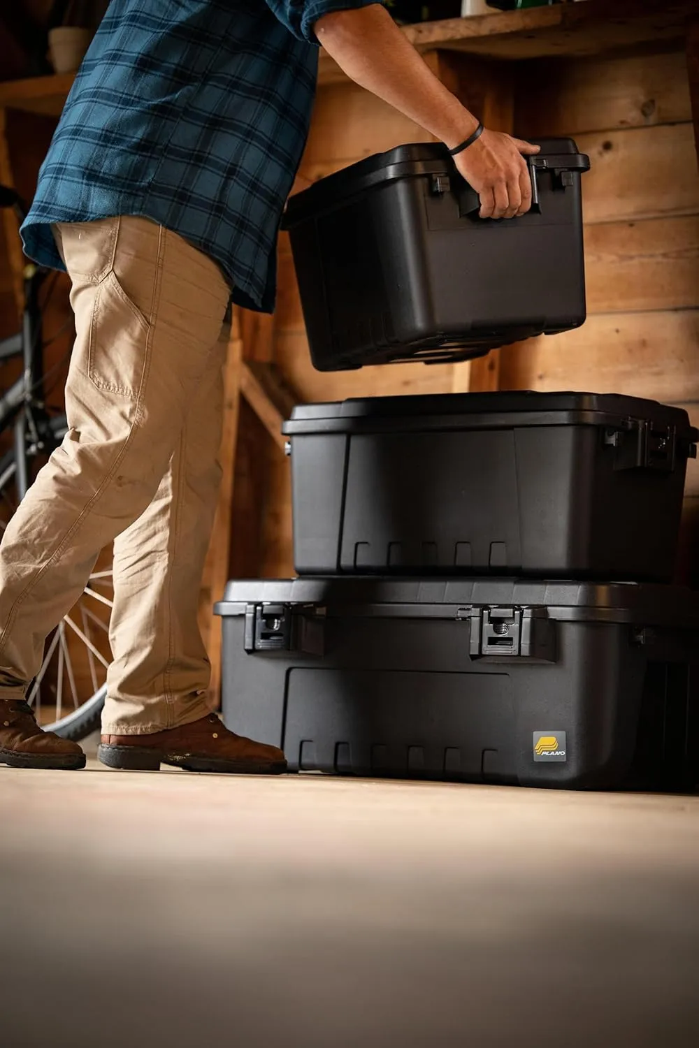 Plano Sportsman Trunk with Wheels, Black, 108-Quart, Lockable Storage Box, Rolling Sportsman Trunk, Hunting Gear and Ammunition Bin, Heavy-Duty Containers for Camping, Large