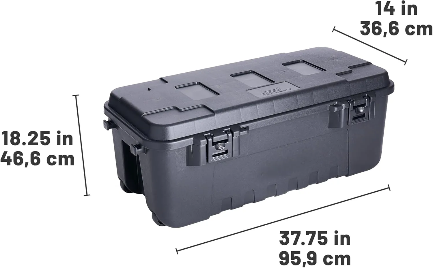 Plano Sportsman Trunk with Wheels, Black, 108-Quart, Lockable Storage Box, Rolling Sportsman Trunk, Hunting Gear and Ammunition Bin, Heavy-Duty Containers for Camping, Large