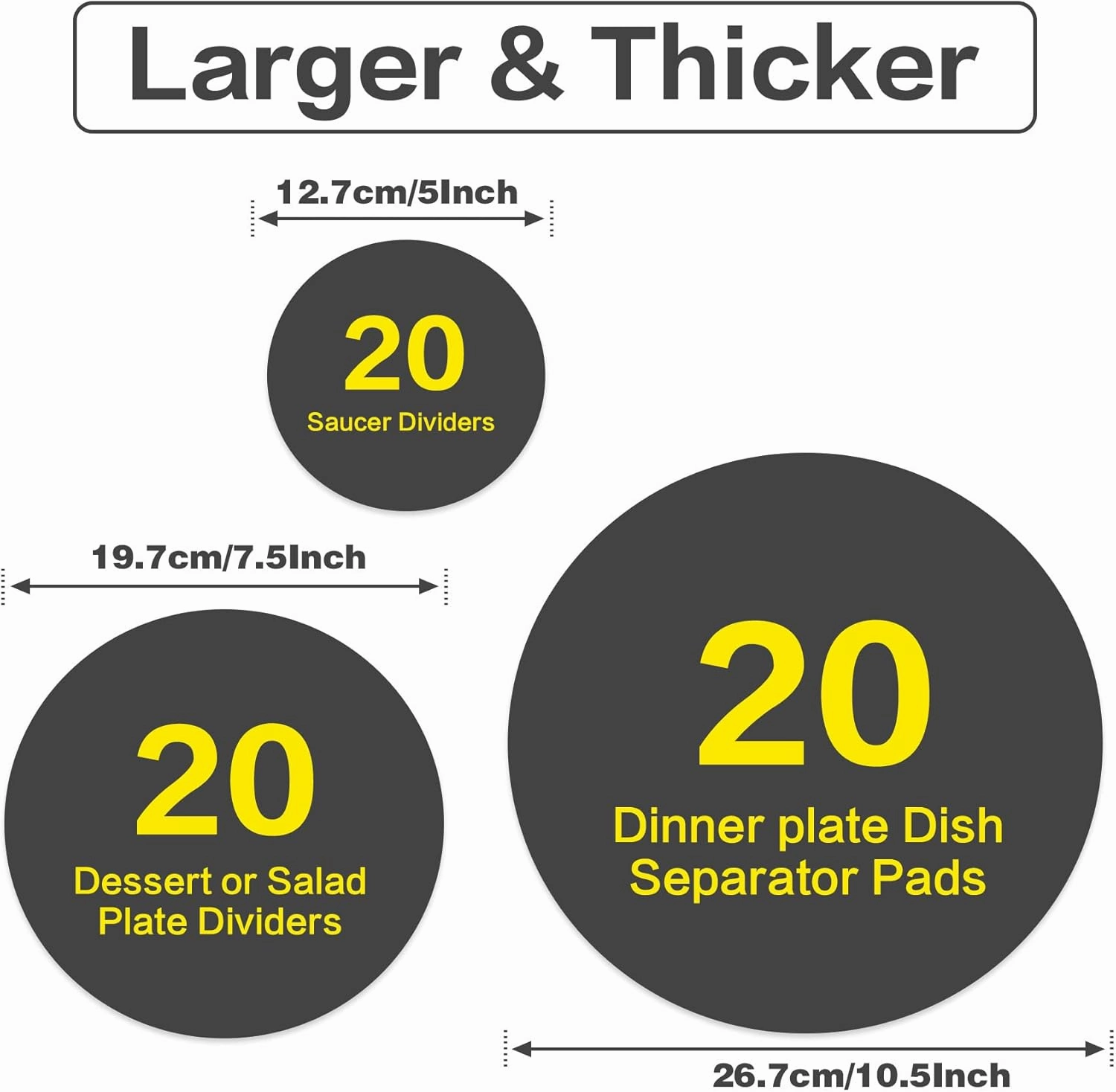 Plate Separators Storage, Set Of 60 And 3 Different Size, Thick and Premium Soft Felt Plate Dividers For China, Dish, Coffee Saucers Protecting and Stacking - Grey