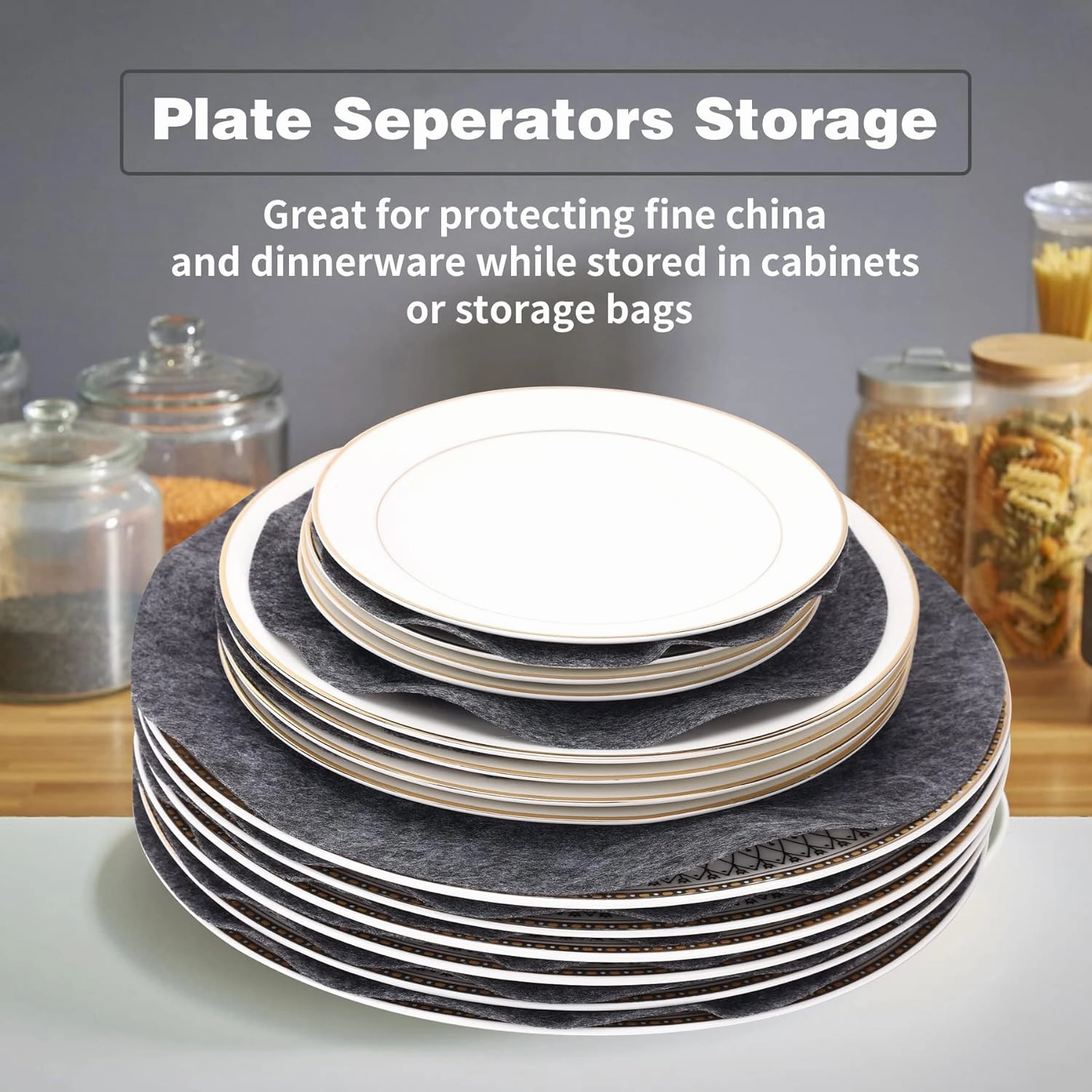 Plate Separators Storage, Set Of 60 And 3 Different Size, Thick and Premium Soft Felt Plate Dividers For China, Dish, Coffee Saucers Protecting and Stacking - Grey