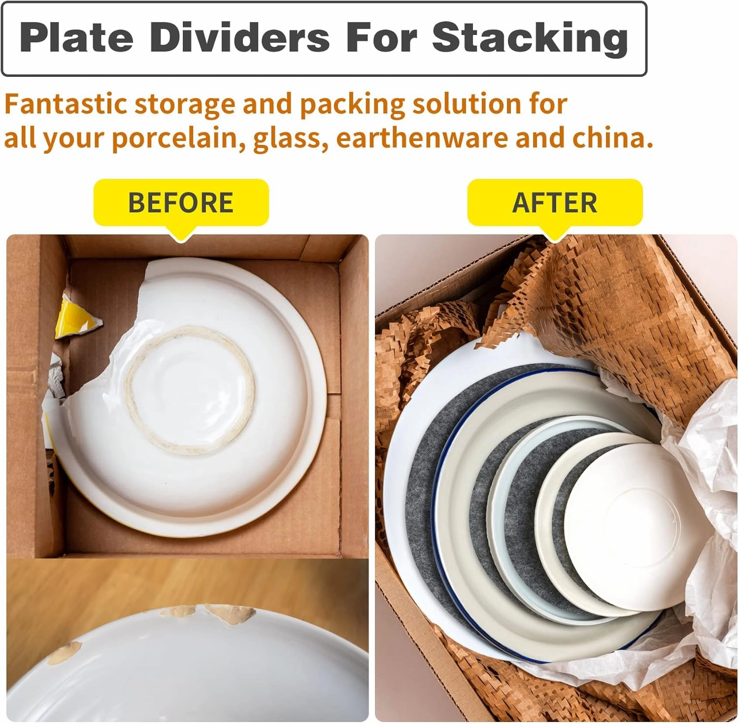 Plate Separators Storage, Set Of 60 And 3 Different Size, Thick and Premium Soft Felt Plate Dividers For China, Dish, Coffee Saucers Protecting and Stacking - Grey
