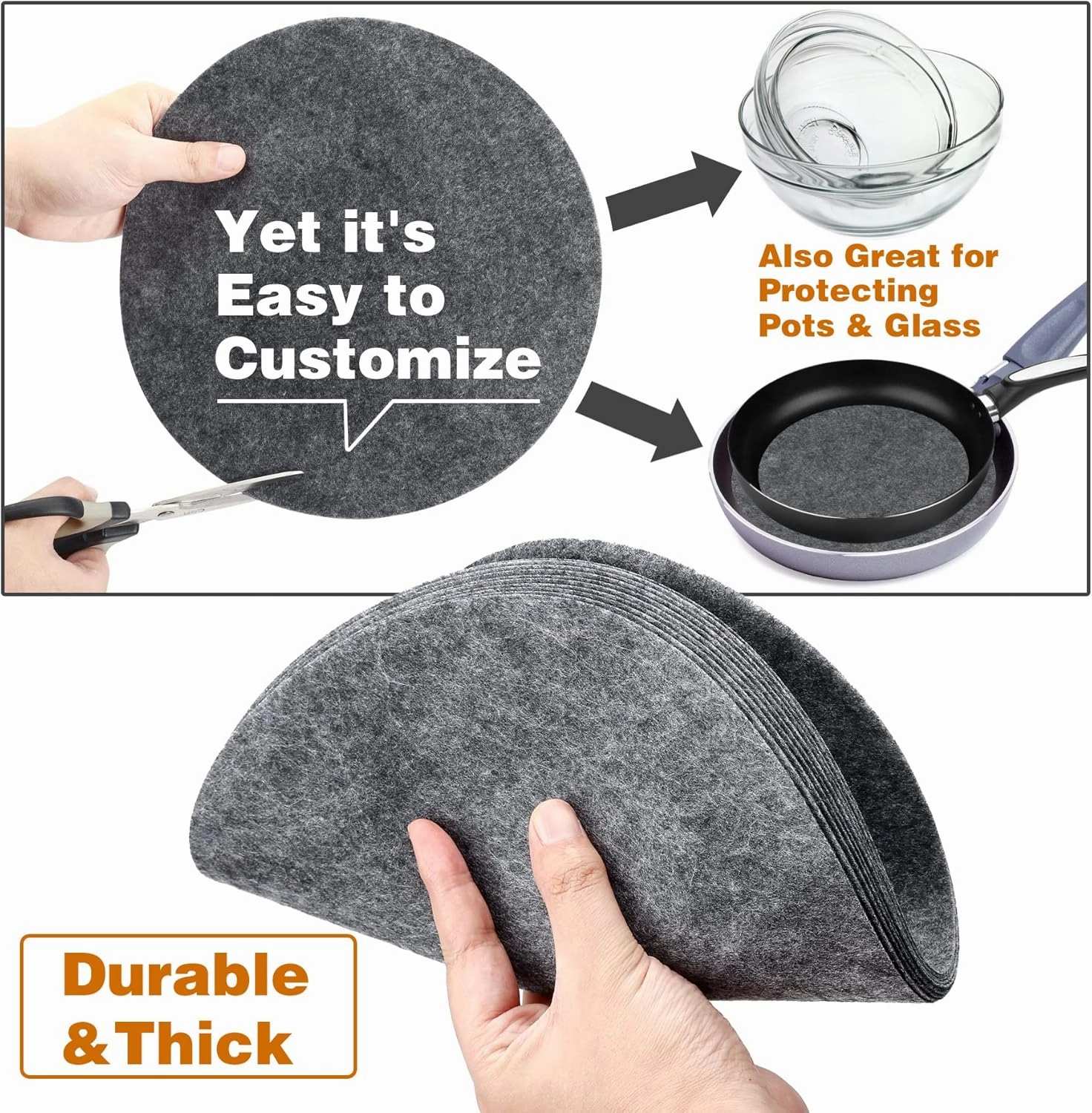 Plate Separators Storage, Set Of 60 And 3 Different Size, Thick and Premium Soft Felt Plate Dividers For China, Dish, Coffee Saucers Protecting and Stacking - Grey