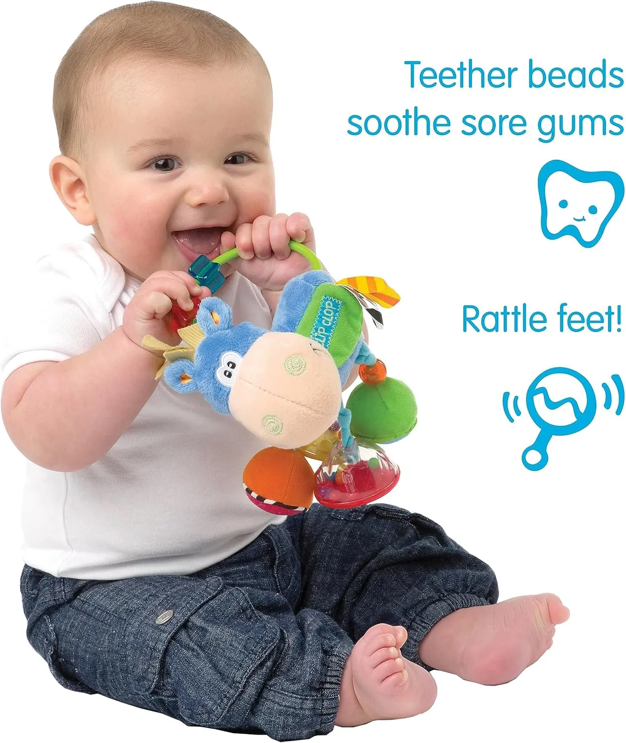 Playgro Soft Baby Toys 3-6-12 Months Developmental, 3  Months Rattles Teething Toys for Babies, Newborn & Infant Sensory Non-Toxic Plush Baby Rattle Clip Clop Activity Gift (Blue Clip Clop)