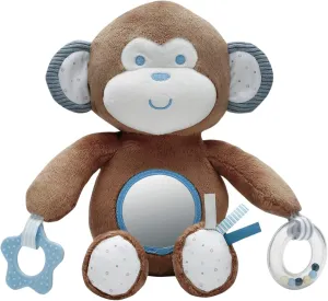Plush 12.5 inch Monkey Interactive Toy with Baby Mirror, Teether, Rattle, Brown (9 inch Seated)