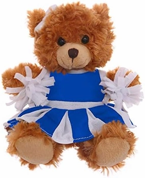 Plushland Mocha Cheer Bear 6 Inches, Stuffed Animal Personalized Gift - Custom Text on Outfit (Royal Blue)