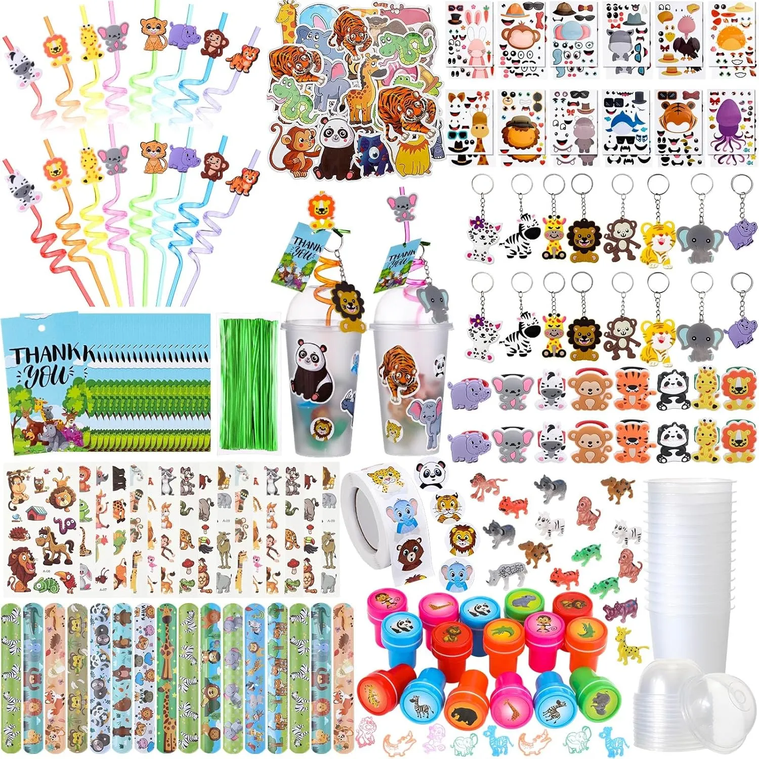 Poen 212 Pcs Jungle Safari Party Favors Set for Kids Wild Animals Theme Party Favors Birthday Gifts Goodie Bag Fillers for Jungle Safari Theme Supplies Baby Shower Classroom Prizes