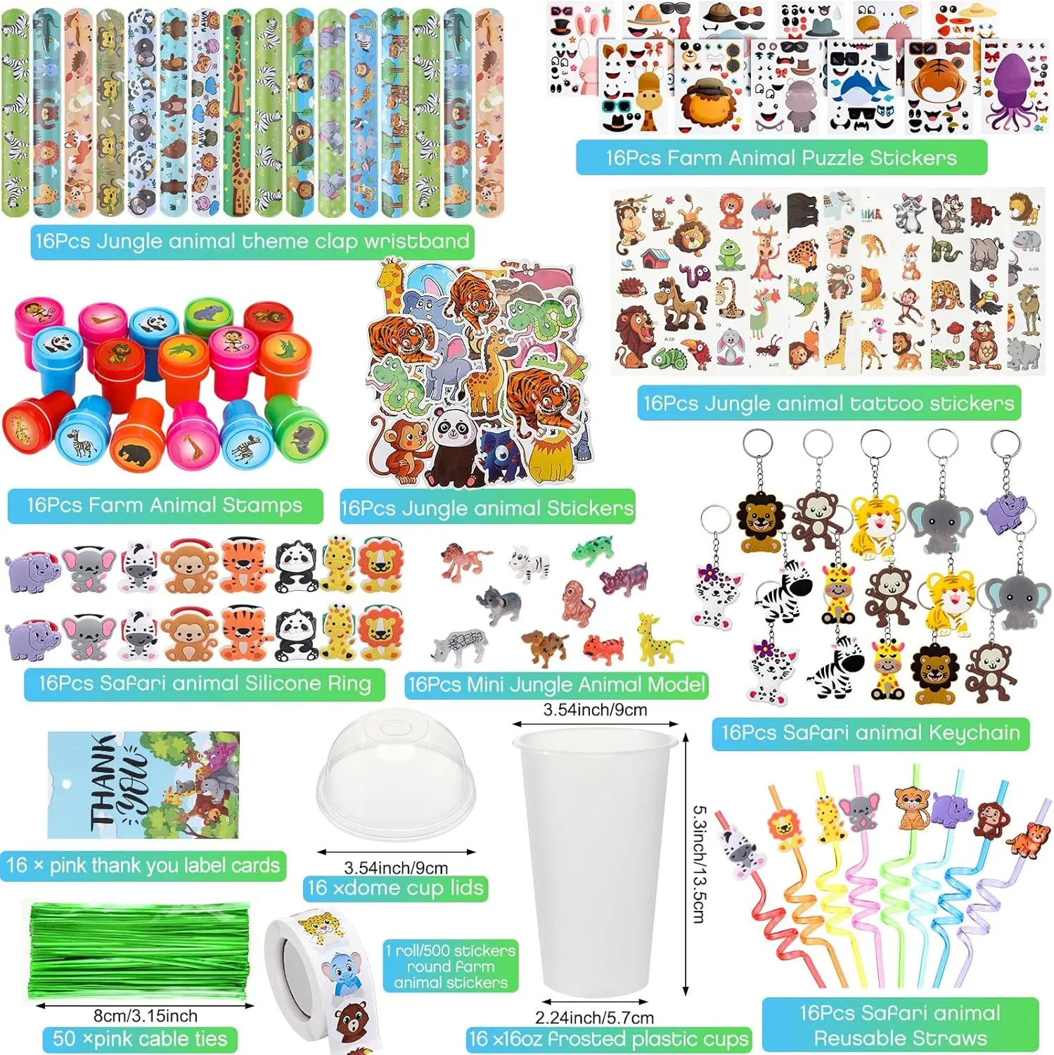 Poen 212 Pcs Jungle Safari Party Favors Set for Kids Wild Animals Theme Party Favors Birthday Gifts Goodie Bag Fillers for Jungle Safari Theme Supplies Baby Shower Classroom Prizes