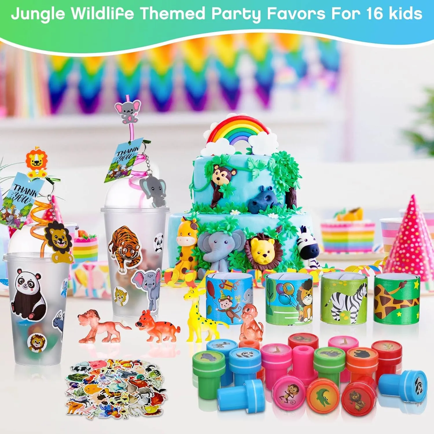 Poen 212 Pcs Jungle Safari Party Favors Set for Kids Wild Animals Theme Party Favors Birthday Gifts Goodie Bag Fillers for Jungle Safari Theme Supplies Baby Shower Classroom Prizes