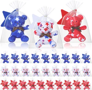 Poen 27 Pack 4th of July Patriotic Stuffed Animals Bears with Red White Blue Star Cards Bulk 4th of July Gifts Mini Soft Stuffed Toys 4" Cute Plush Toy Adults Patriotic Party Favors