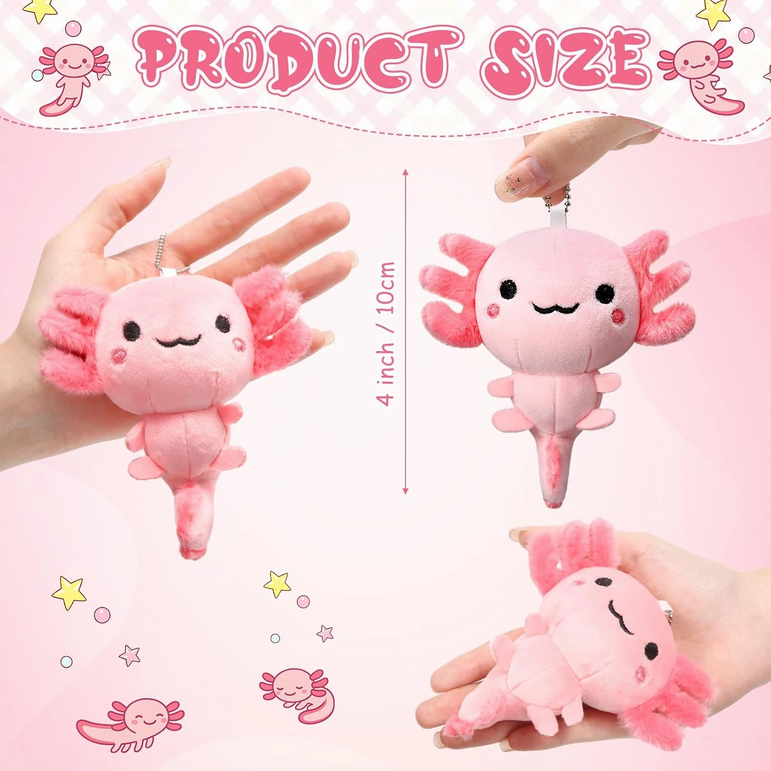 Poen 8 Pcs Axolotl Keychain Plush Toys Kindergarten Graduation School Gift Kids 4inch Stuffed Animal Mini Kawaii Cute Plushie Doll Ornament Classroom Gift Exchange Party Favors Supplies(Classic)