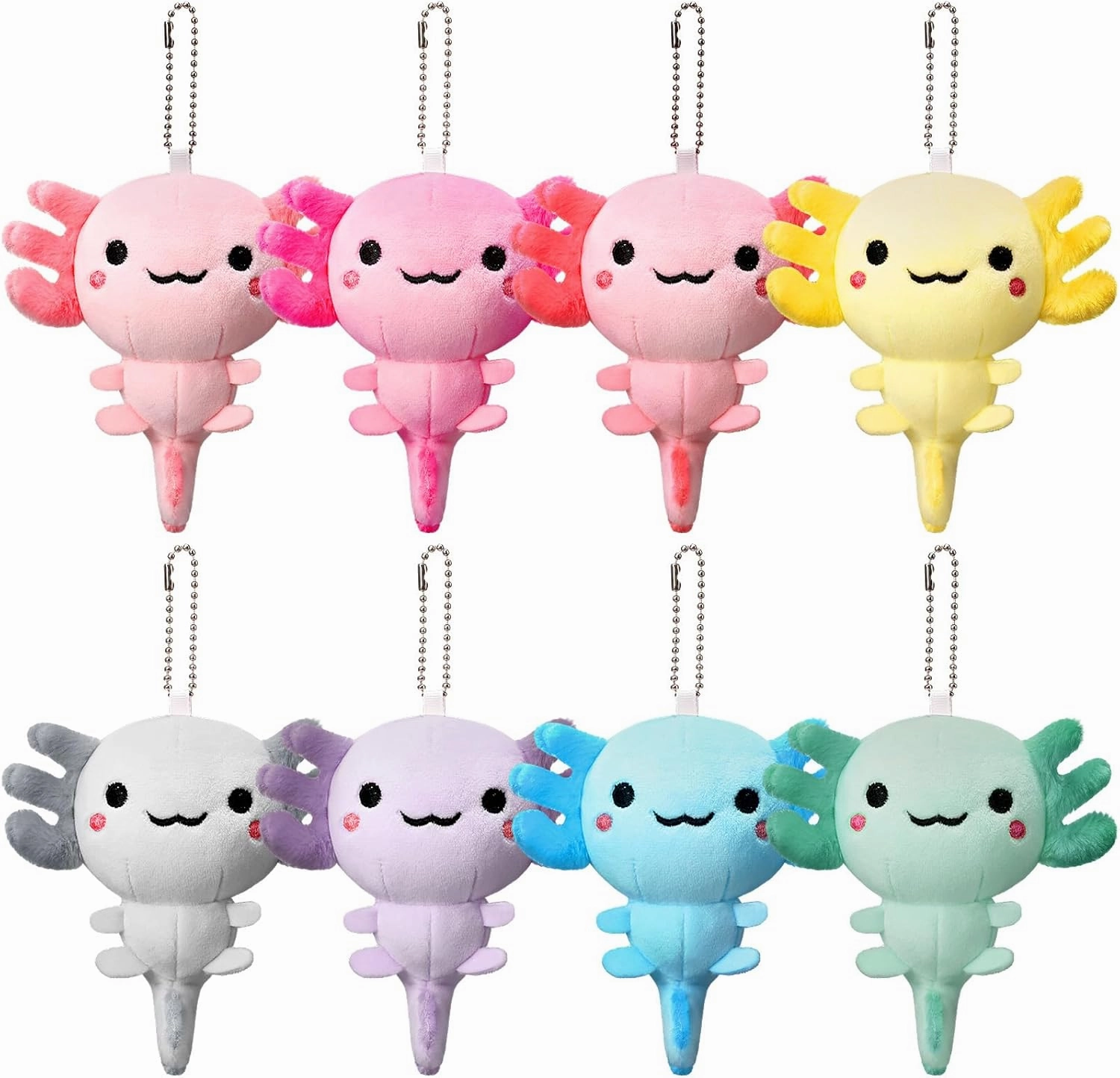 Poen 8 Pcs Axolotl Keychain Plush Toys Kindergarten Graduation School Gift Kids 4inch Stuffed Animal Mini Kawaii Cute Plushie Doll Ornament Classroom Gift Exchange Party Favors Supplies(Classic)