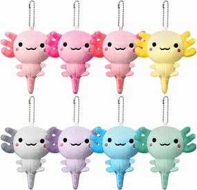 Poen 8 Pcs Axolotl Keychain Plush Toys Kindergarten Graduation School Gift Kids 4inch Stuffed Animal Mini Kawaii Cute Plushie Doll Ornament Classroom Gift Exchange Party Favors Supplies(Classic)