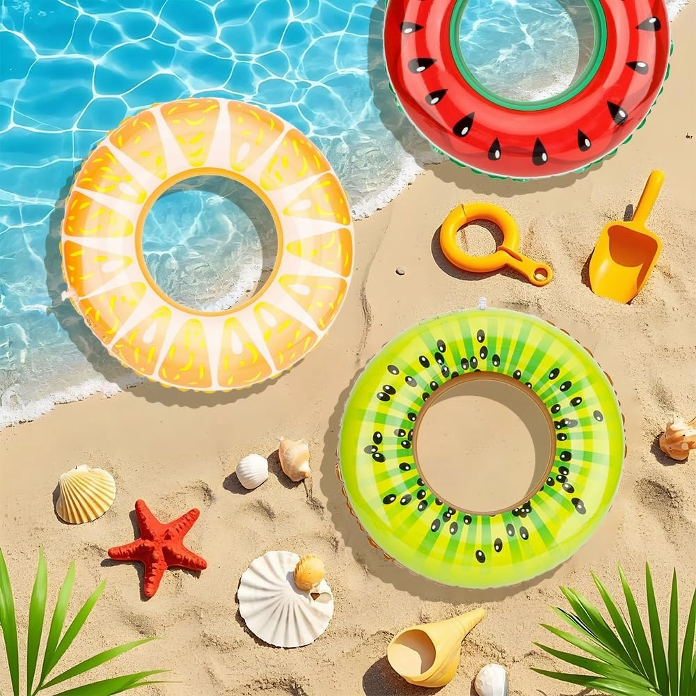 Pool Tubes, Inflatable Pool Floats, Inner Tubes for Pool, Summer Fruit Painting Pool Floating Tubes Swim Tubes Rings Inflatable Pool Toys Floaties for Kids Adults Swimming Pool Lake Beach Party Favors