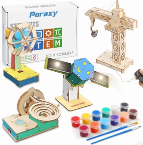 Poraxy 4 in 1 Science STEM Kits for Kids Ages 8-10-12, 3D Wooden Puzzles, Building Toys for Ages 8-13, DIY Educational Porjects Crafts Model Kits, Gifts for Boys and Girls 8 9 10 11 12 13 Years Old