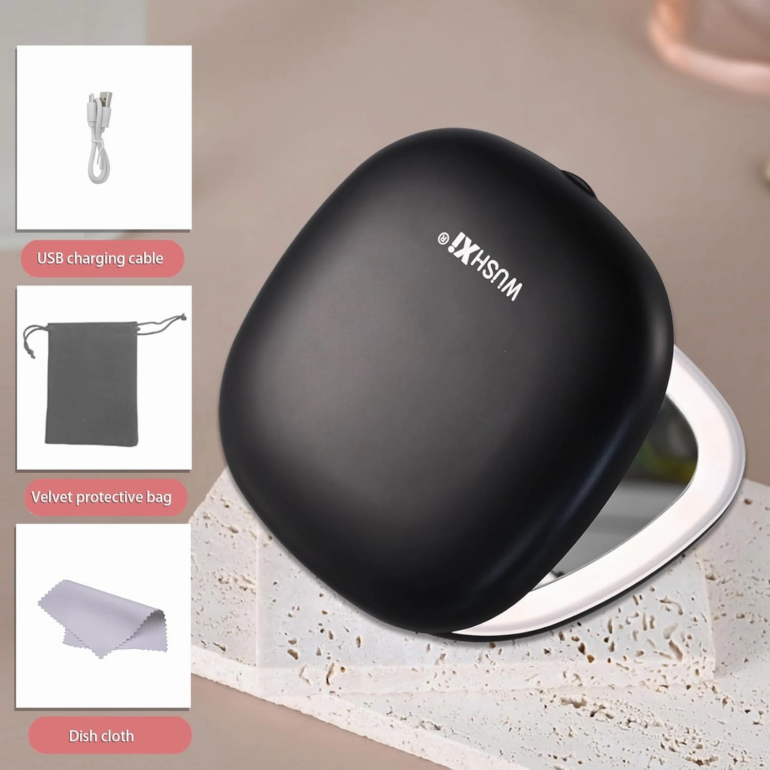 Portable LED Makeup Mirror - Compact Travel Mirror with Light, 10X Magnification, Adjustable Brightness, Rechargeable, for Her, Travel Accessories for Women, Ideal for Purse